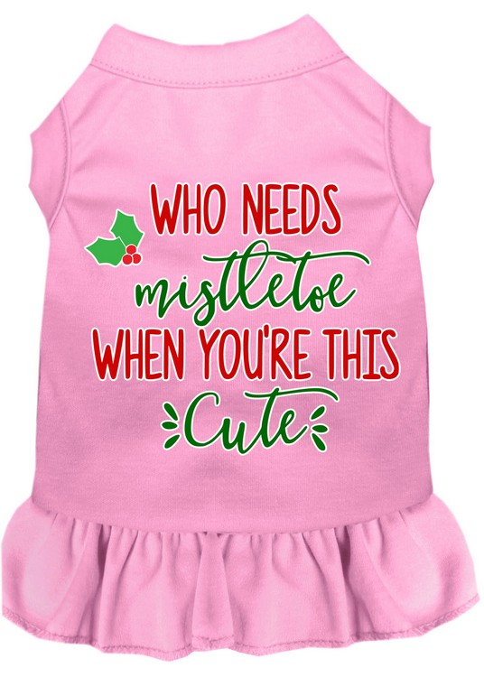 Who Needs Mistletoe Screen Print Dog Dress Light Pink XS